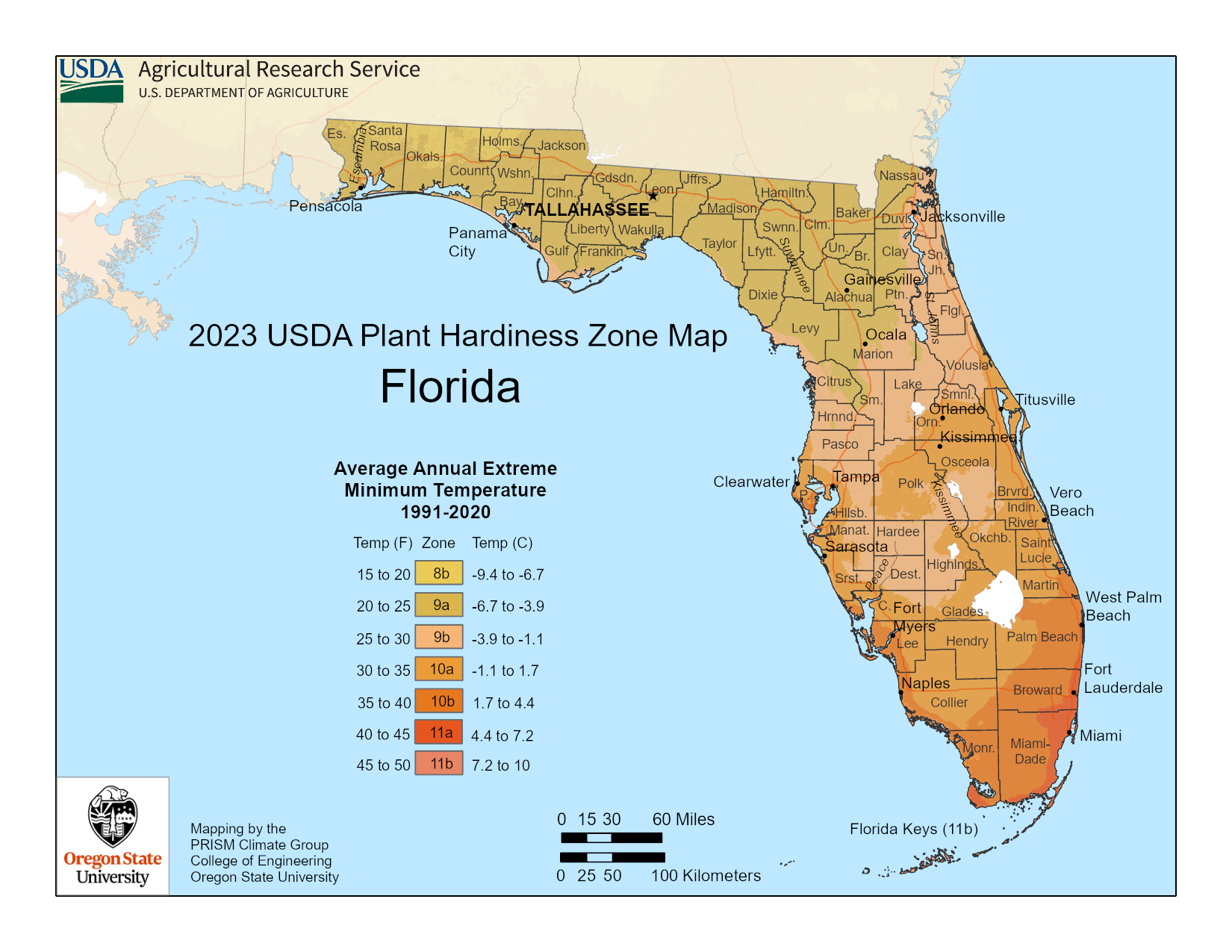 Hardiness zones map